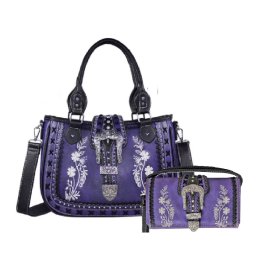 Purple Premium Buckle Embroidery Concealed Carry Purse & Wallet Set Purple Premium Buckle Embroidery Concealed Carry Purse & Wallet Set