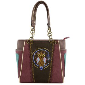 Classic Western Owl Embroidery Concealed Carry Tote Purse Classic Western Owl Embroidery Concealed Carry Tote Purse