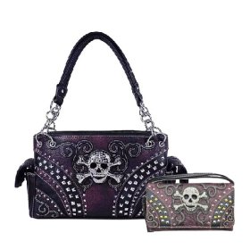 Purple Western Concealed Carry Skull Concho Studded Purse & Wallet Set Purple Western Concealed Carry Skull Concho Studded Purse & Wallet Set