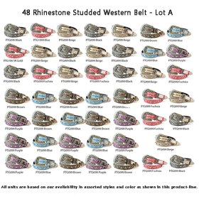 48 Rhinestone Studded Western Belts - Lot A 48 Rhinestone Studded Western Belts - Lot A