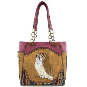 Classic Western Owl Embroidered Concealed Carry Tote Bag Purse Classic Western Owl Embroidered Concealed Carry Tote Bag Purse