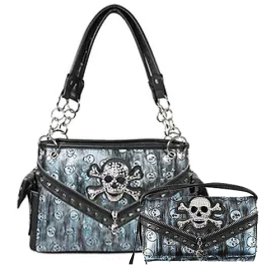 Blue Western Concealed Carry Skull Concho Studded Purse & Wallet Set Blue Western Concealed Carry Skull Concho Studded Purse & Wallet Set