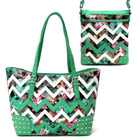 Sea-Green Zigzag Tote Handbag & Crossbody Purse Sea-Green Zigzag Tote Handbag & Crossbody Purse